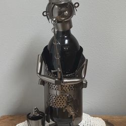 Metal Fisherman Wine Bottle Holder Sculpture