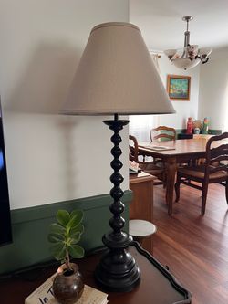 Tall Restoration Hardware Table Lamp with Beige Shade