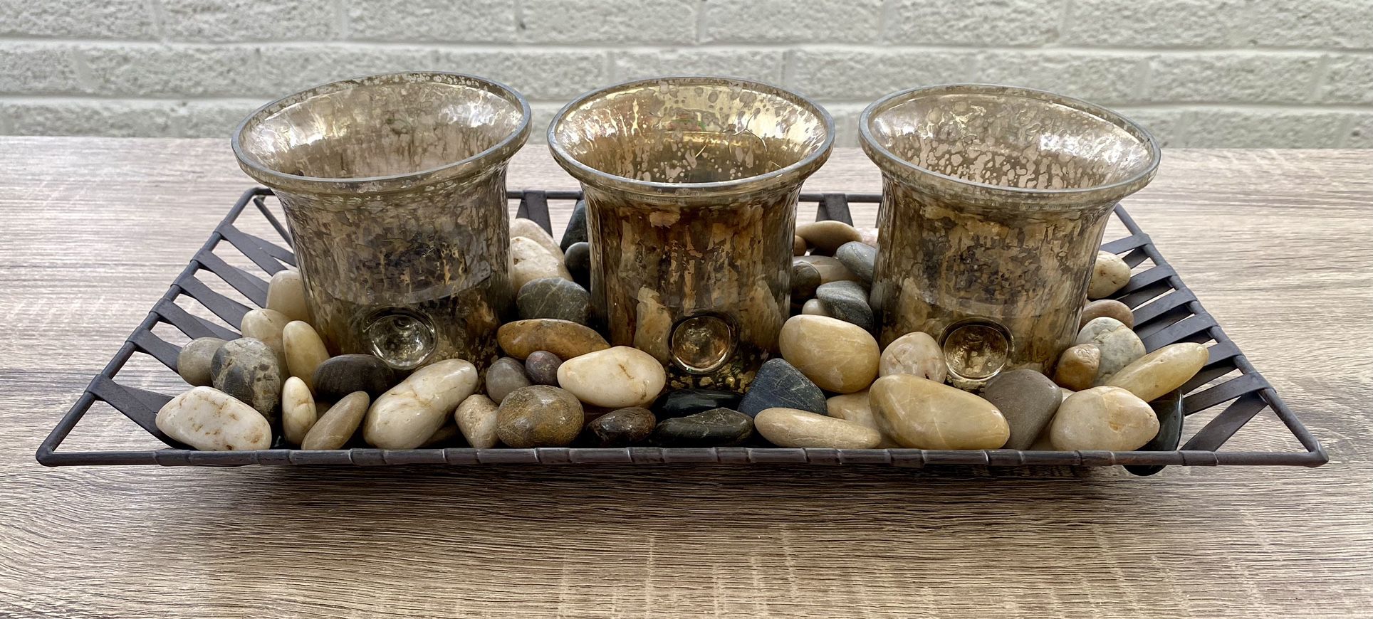 Decorative Table Candle Holder with Rocks