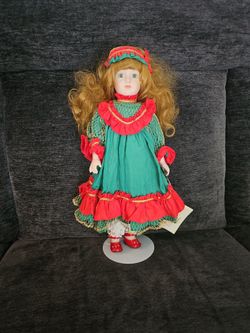 Porcelain Collector Doll with Christmas Outfit