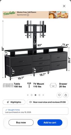 Black TV Stand with Mount and 6 Drawers