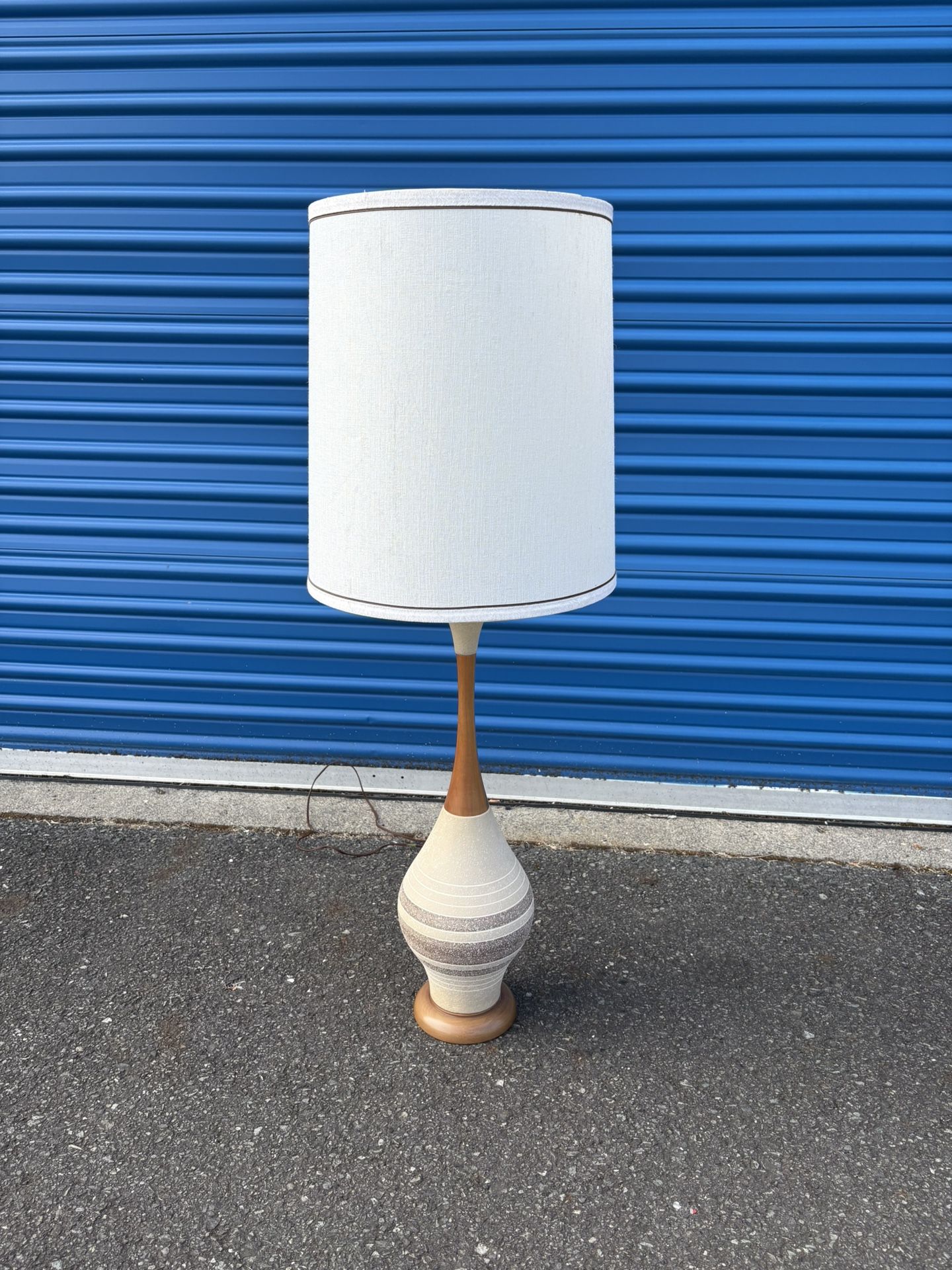 Mid Century Modern Walnut And Ceramic Lamp