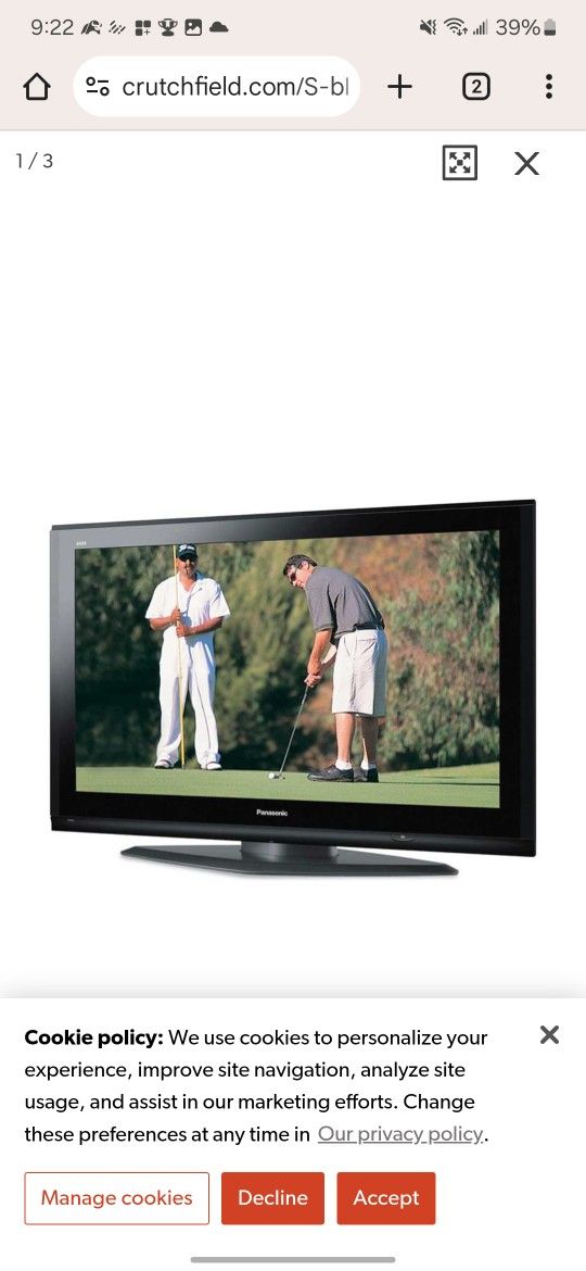 50" Plasma Tv, Panasonic Viera - Used