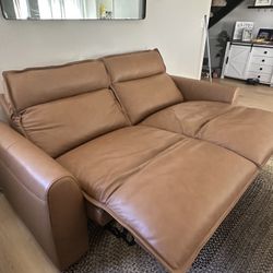 Saddle Brown Leather Electric Reclining Loveseat
