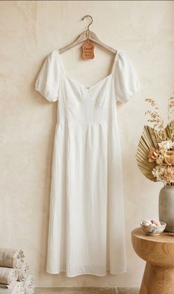Camella White Puff Sleeve Midi Dress - Size Large - Like New