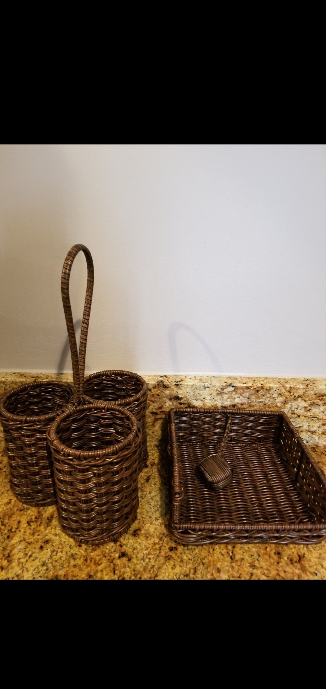 Brown Napkin and Utensil Holder Set