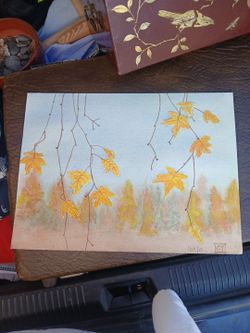 Original Watercolor Painting Autumn Leaves