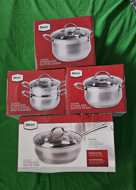 NEW STAINLESS STEEL  9-PIECE PARINI COOKWARE SET