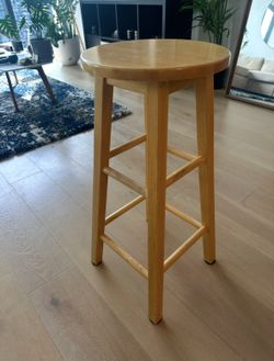 Wooden Bar Stool + Removable White Cushion