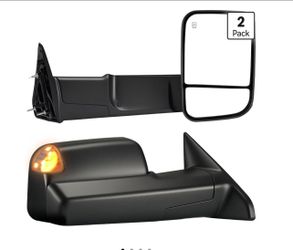 Tow Mirrors Compatible with 2009-2018 Dodge Ram 1500,  2010 to 2018,  2500 , 3500, Flip Up Extended Trailer Towing Side Mirrors with Turn Signal