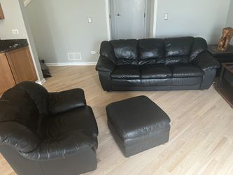 Genuine Black Leather 4 Piece Sectional Set Excellent Condition