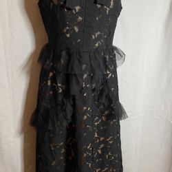 Black Lace Collared Dress with Bow Size L