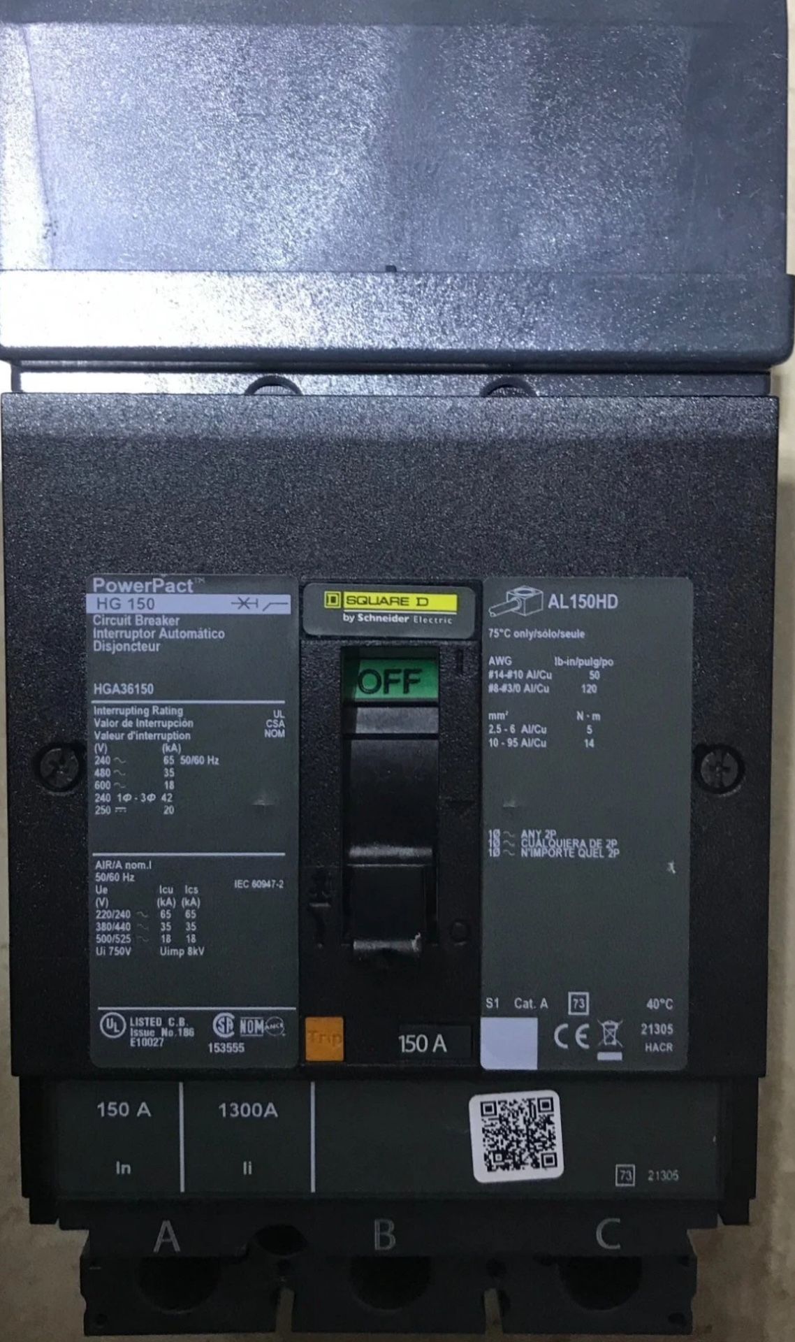 Square D HGA36150 PowerPacT I-Line Circuit Breaker 150A 600V 3P HG 150 BRAND NEW