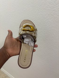 Coach Signature Slide Sandal with Gold Hardware