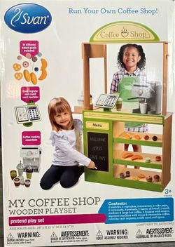 Pretend Coffee Shop Wooden Playset, Brand New in Box, Kids Drive Thru Window Activity Center