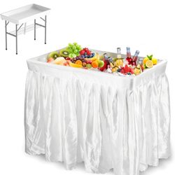  4 Foot Folding Party Ice Cooler Table, Portable Tailgate Camp Fishing Cleaning, Ice Table with Matching Skirt & Drain Hose, Cooler for Events for Par