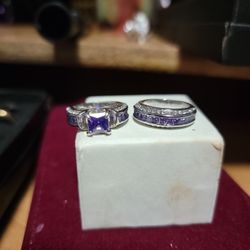 Size 6 Amethyst Birth Stone Rings Size 6 Sterling Silver Set