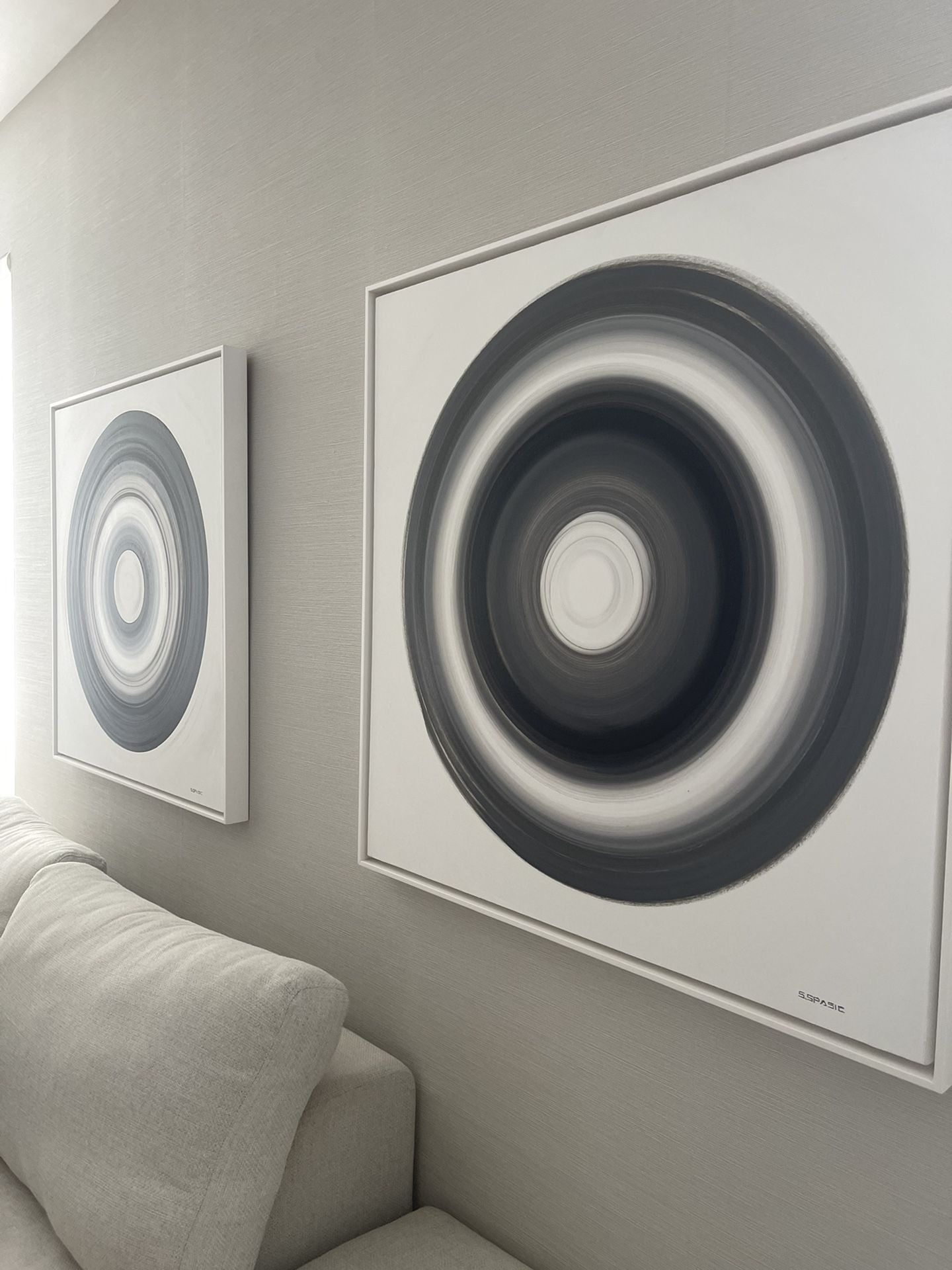 Pair of Modern Abstract Black & White Original Oil Painting By Sofia Spasic