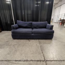 Bench Craft Navy Blue Velvet-like Fabric Rolled Arm Couch with Contrast Piping