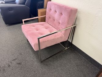 Pink Velvet Tufted Accent Chair Chrome Frame