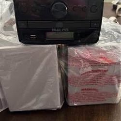 Philco Stereo Shelf Systems Tray Loading CD Player with Digital FM Radio, Bluetooth Streaming, Remote Control
