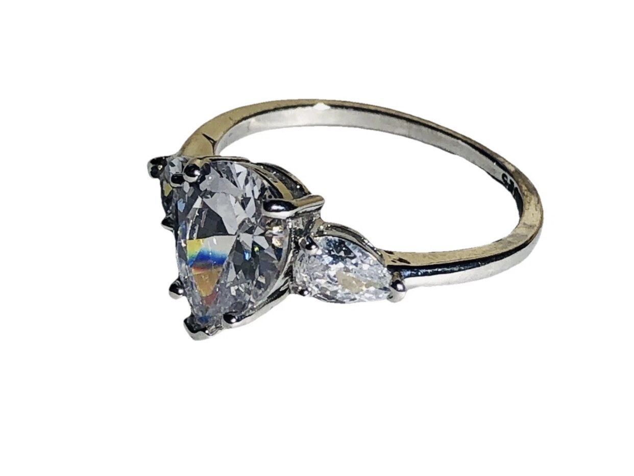 Pear Cut Lab Created Diamond 3 Stone Trilogy Ring Size 9