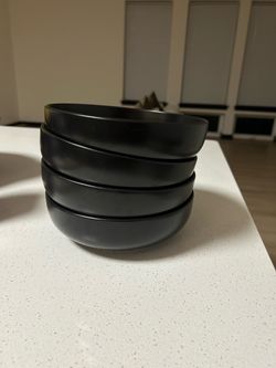Set of 4 Matte Black Ceramic Bowls
