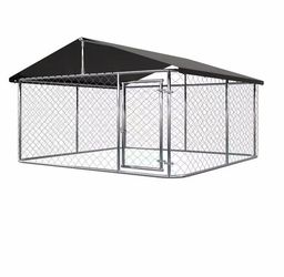 T) Petony Outdoor Dog Kennel Dog Cage Dog Playpen Dog Fence Heavy Duty Pet Kennel with Large Galvanized Chain Link with UV & Water Resistant Black Pro
