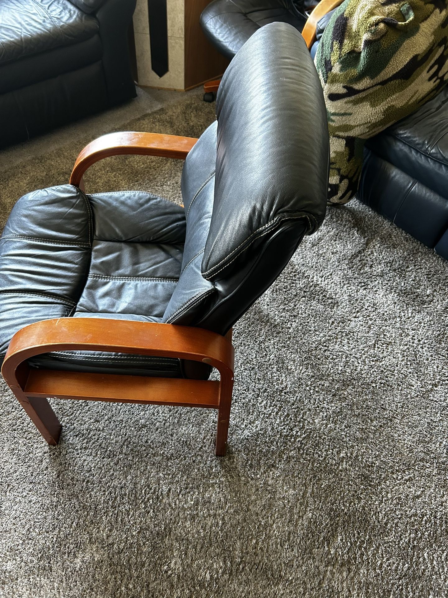 Black Leather Vintage Wooden Chair