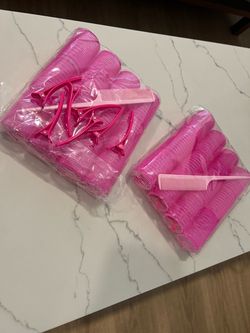 New Pink Velcro Hair Rollers Set with Clips and Comb