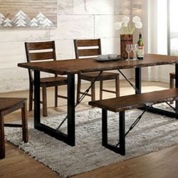 Brand New Walnut & Black 6pc Dining Table Set 