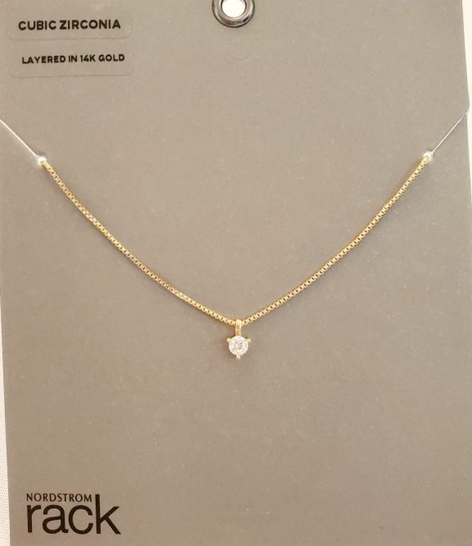 Minimalist CZ Solitaire necklace- gold box Chain