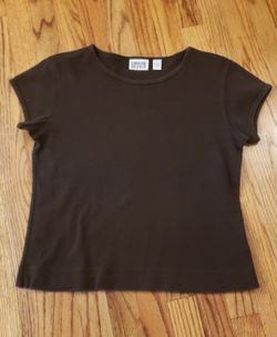 Chico's Short Cap-Sleeve Crewneck Tee in Chocolate Brown Size: M (Chico's 1)