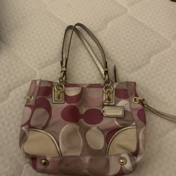 Coach Signature Pink & Cream Canvas Shoulder Bag