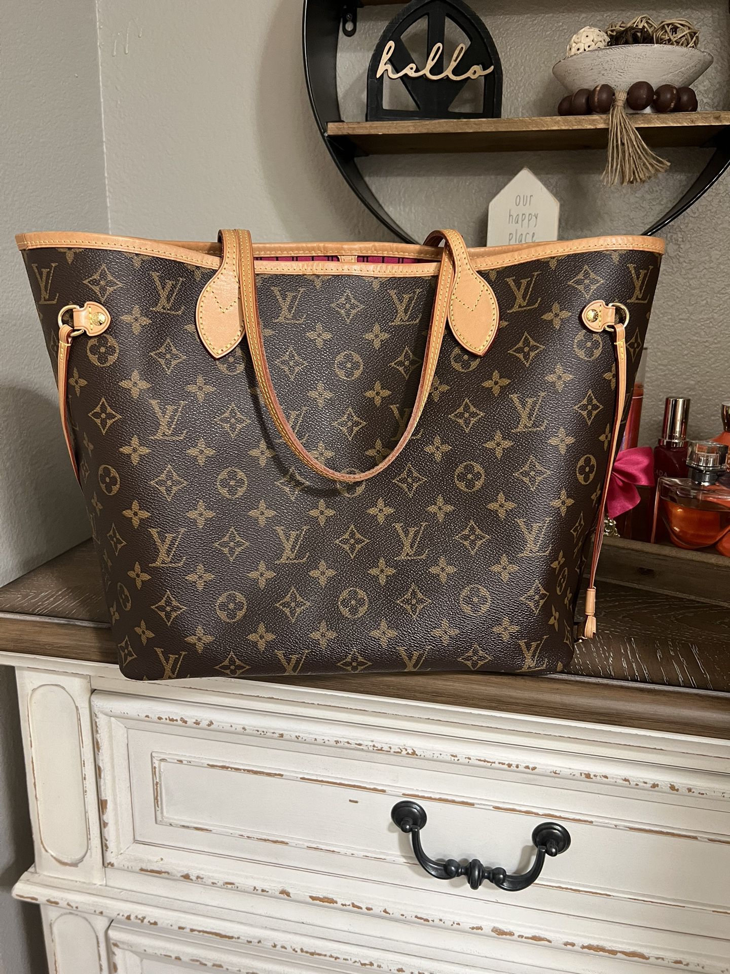 Louis Vuitton 2017 Neverfull Monogram Brown Pink MM Bag with Pouch