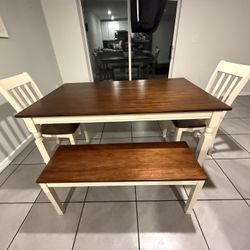 Farmhouse Style tables With bench And 2 Chairs