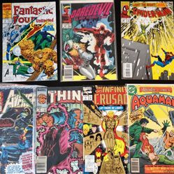7 MARVEL & DC COMIC BOOKS - SPIDER-MAN, AVENGERS, FANTASTIC FOUR LOT 