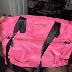 michael kors polly medium top zip nylon tote shoulder bag handbag bright pink