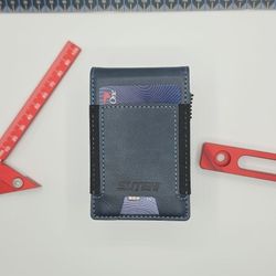 Blue Leather Pop Up Bi Fold RFID Blocking