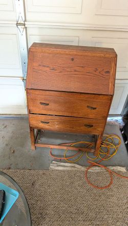 Antique Oak Drop-Front Secretary Desk
