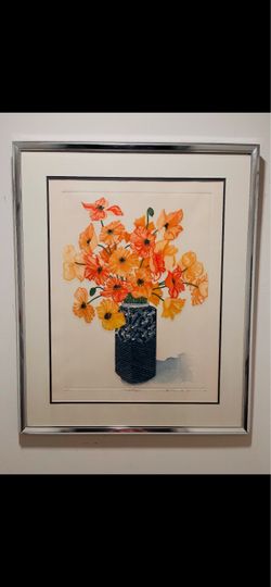 Arnold Iger “Oriental Poppies” Hand Signed Limited Edition Lithograph Framed and numbered. Beautiful lithograph by American artist Arnold Iger is fram