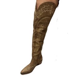sexytag Cowgirl Boots Thigh High Wide Calf Embroidered Western Cowboy Boots
