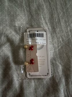 Xduargs Red Bow and Gold Bell Christmas Earrings