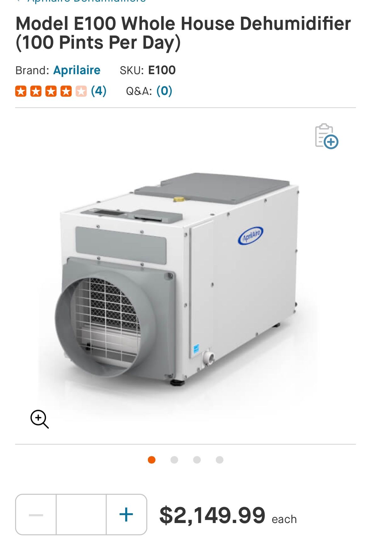 Model E100 Whole House Dehumidifier (100 Pints Per Day)