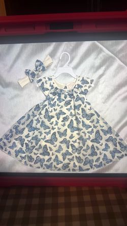 Girls Butterfly Print Dress with Headband
