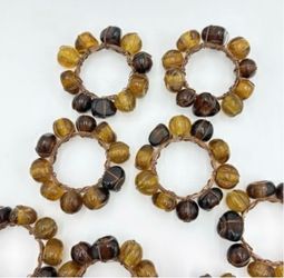 Bombay Set 12 Napkin Rings Amber Gold Brown Glass Copper Wired Thanksgiving Boho