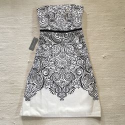 Ann Taylor A-Line Tube Dress White/Black Printed Size 0