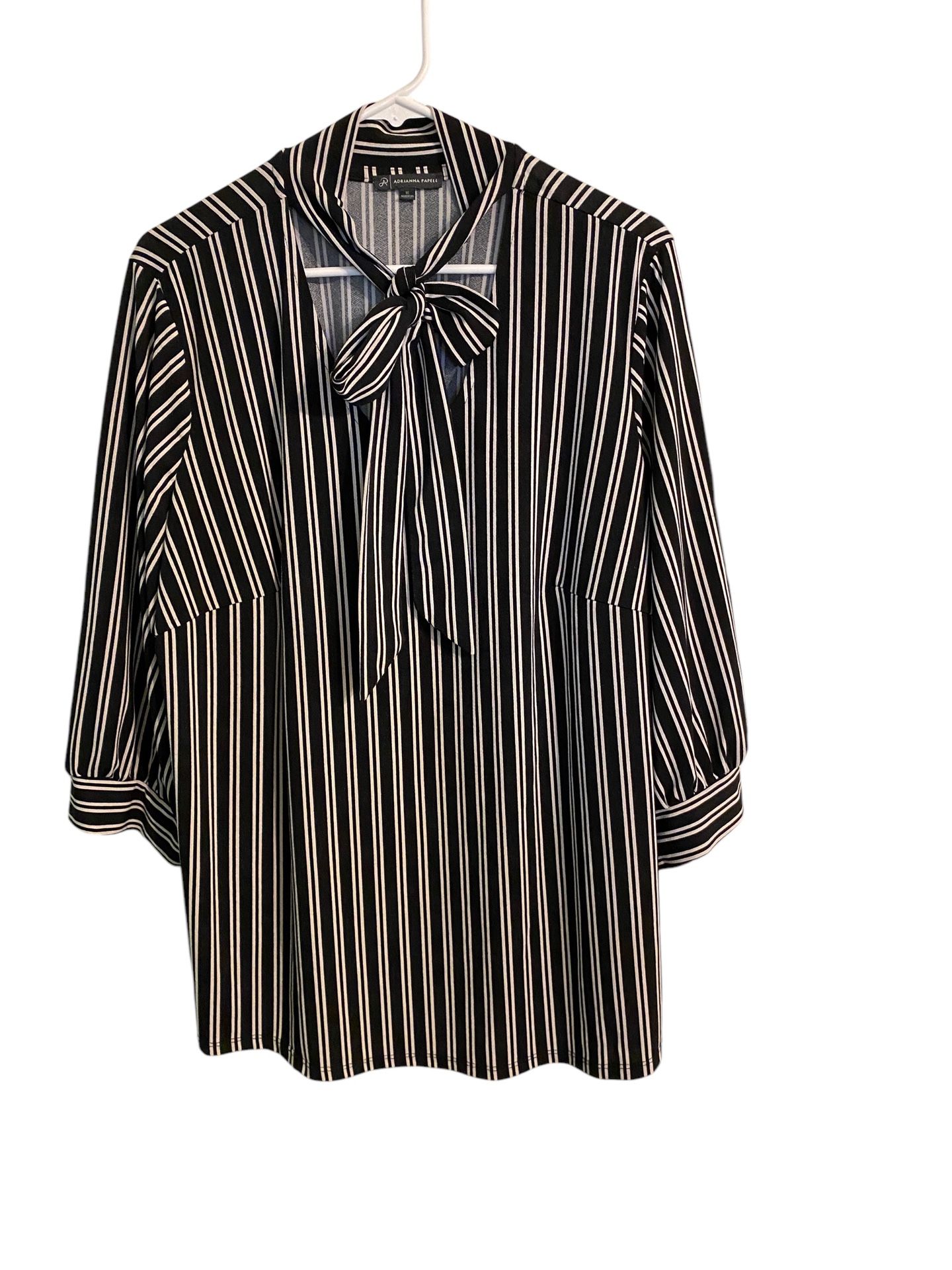 Adrianna Papell Women’s Black And White Striped Blouse, Size Xl