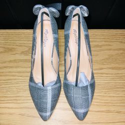 Angel Steps Plaid Bow Pointed-Toe Heels