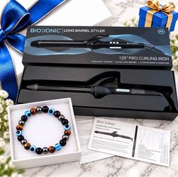 Bio Ionic 1.25” Long Barrel Curling Iron w/ Moisture Heat Tech + Free Gift